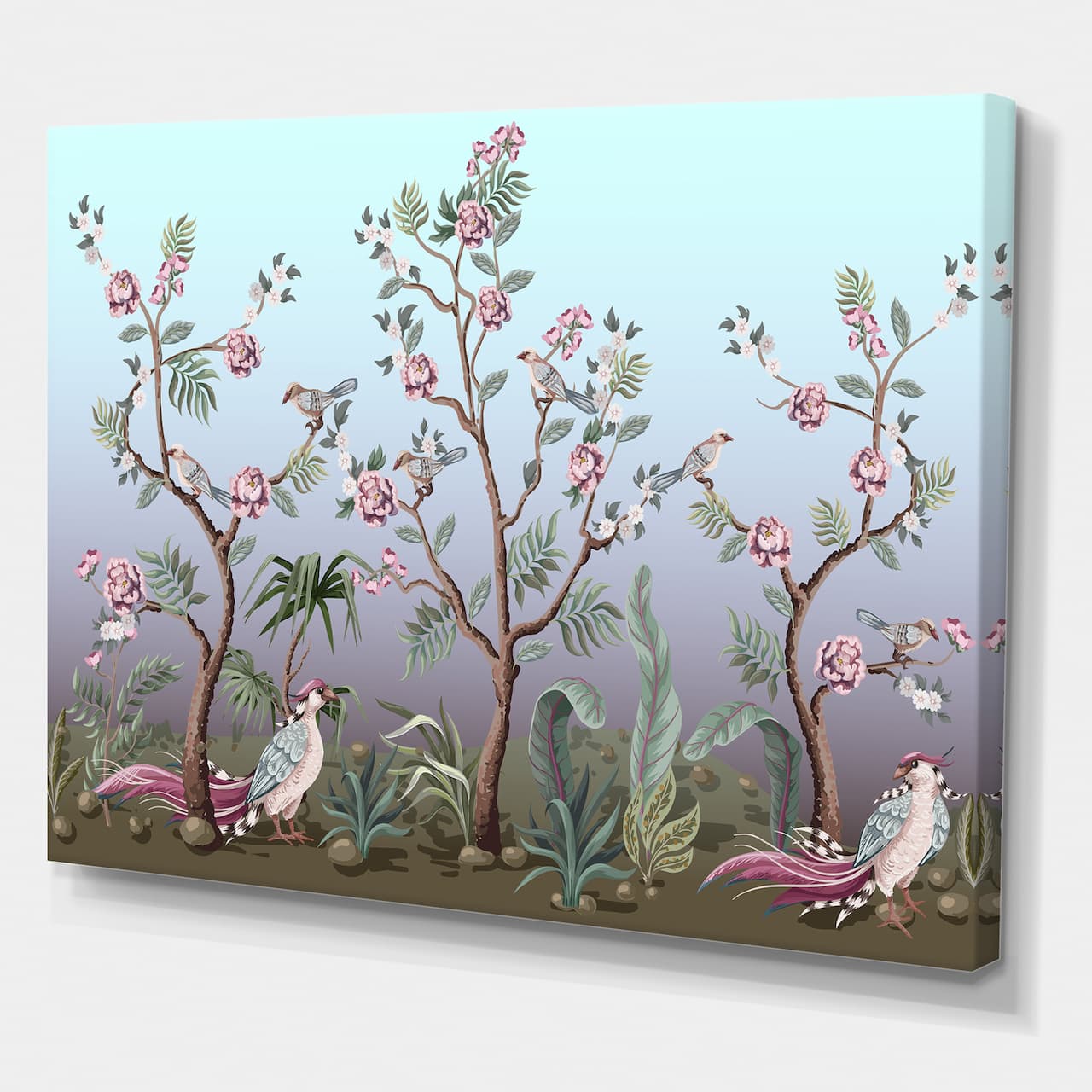 Designart - Chinoiserie With Birds and Peonies II - Traditional Canvas Wall Art Print